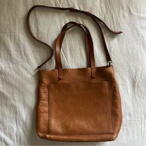 Madewell Medium Leather Transport Tote - English Saddle Brown - Stained